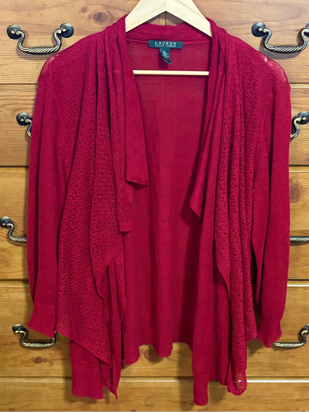 Ralph Lauren Red Open-Front Draped Cardigan